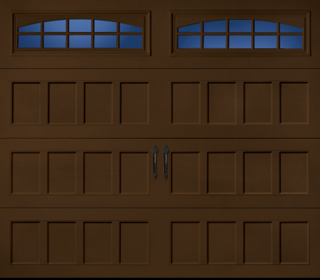 Amarr Designer's Choice garage door, Recessed design in Dark Brown with Cascade LP windows