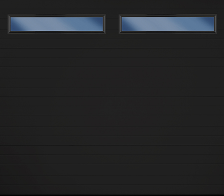 Amarr Heritage garage door, Ribbed Panel design in Black with SlimLine Black windows