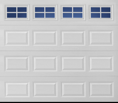 Amarr Lincoln garage door, Short Panel design in True White with Stockton SP windows