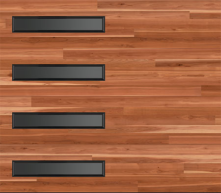 Amarr Northwoods garage door, Ribbed design in Cedar with SlimLine windows