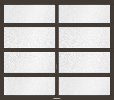 Amarr Vista garage door, Full View design in Dark Bronze Anodize with Obscure glass
